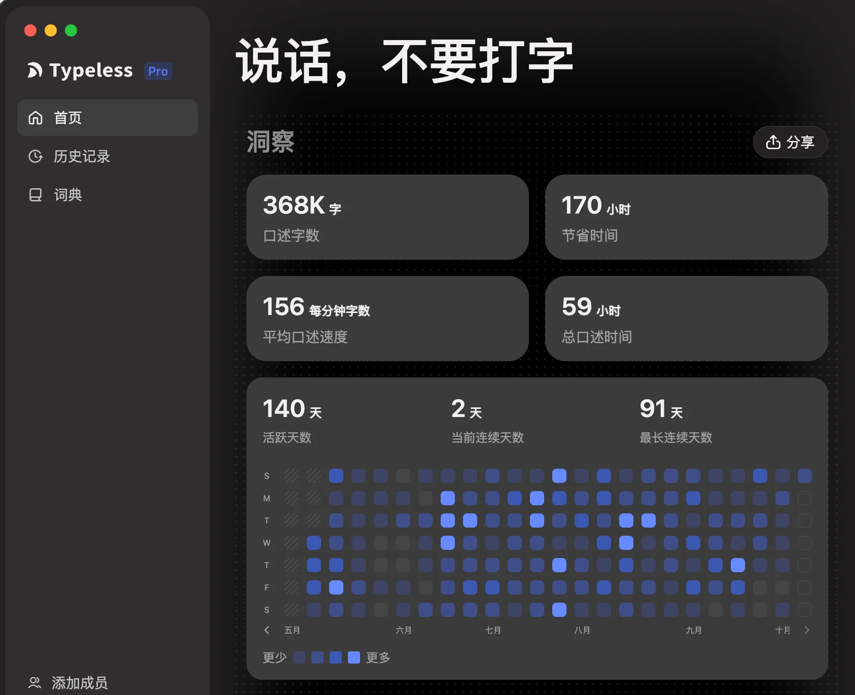 Typeless 的输入统计