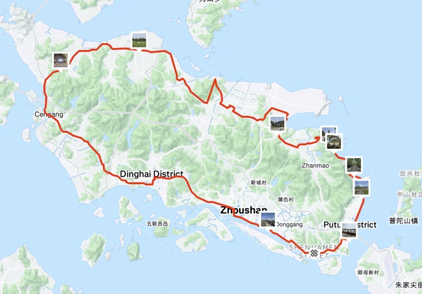 舟山环岛骑行路线图